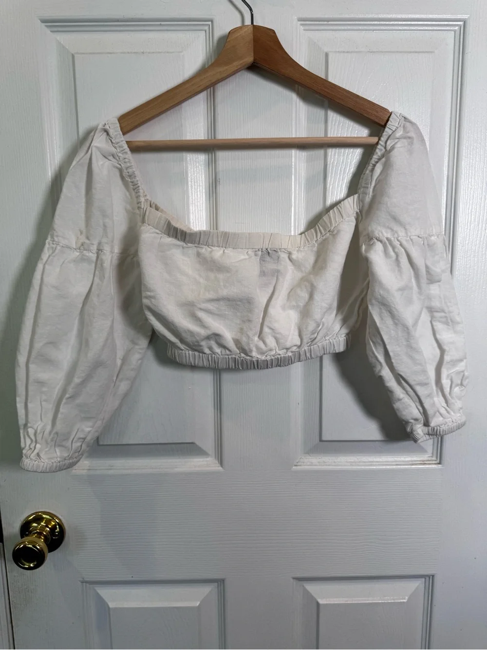 Les Coyotes de Paris Philene White Cotton Linen Puff Sleeve Crop Top Size 16